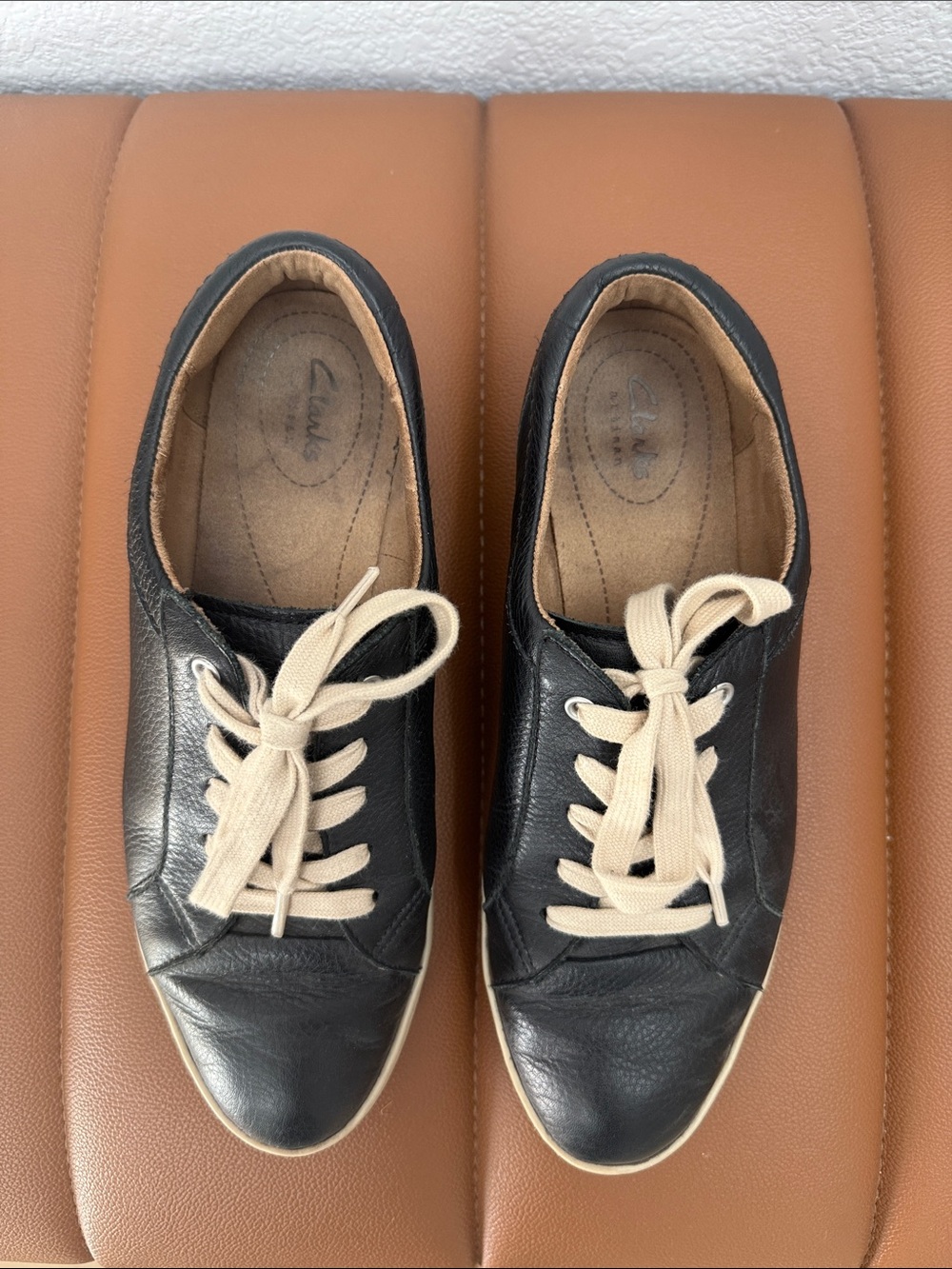 Clarks Black Leather Sneakers with Cream Laces